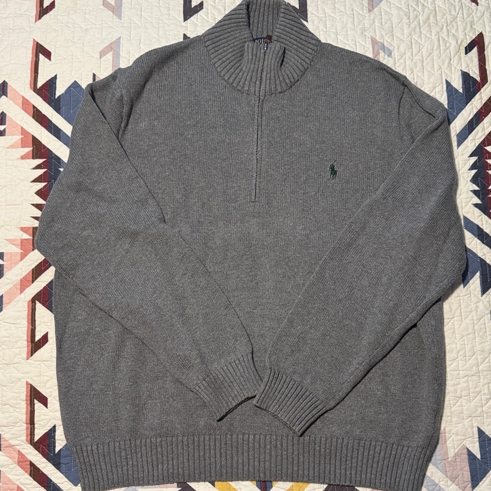Polo by Ralph Lauren Gray Half-Zip Ribbed Mock Neck Sweater